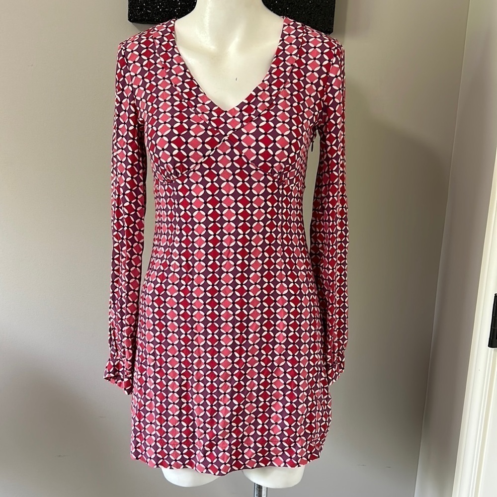 Boden V Neck Pink Purple Geometric Tunic Dress Sz 8